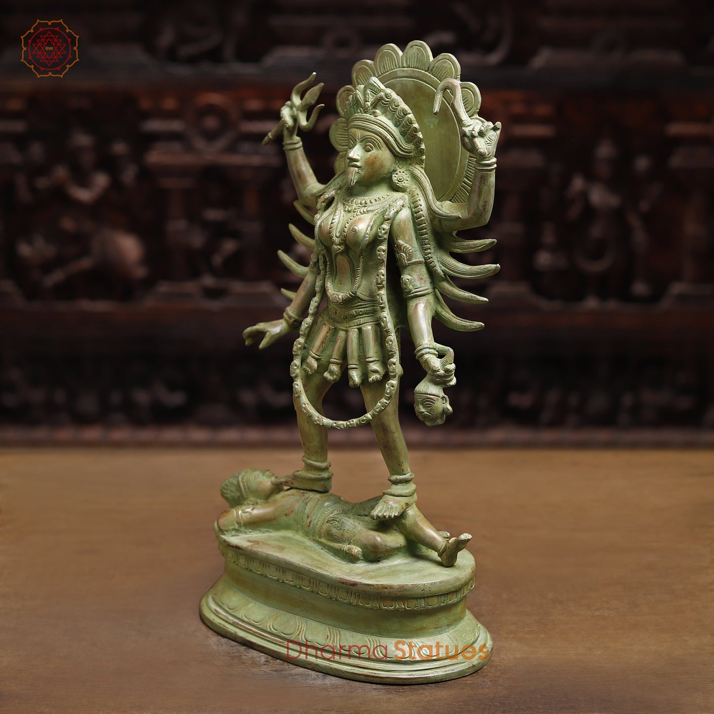 Brass Kali with 4-Arms, Green Patina Finish, 18.5"