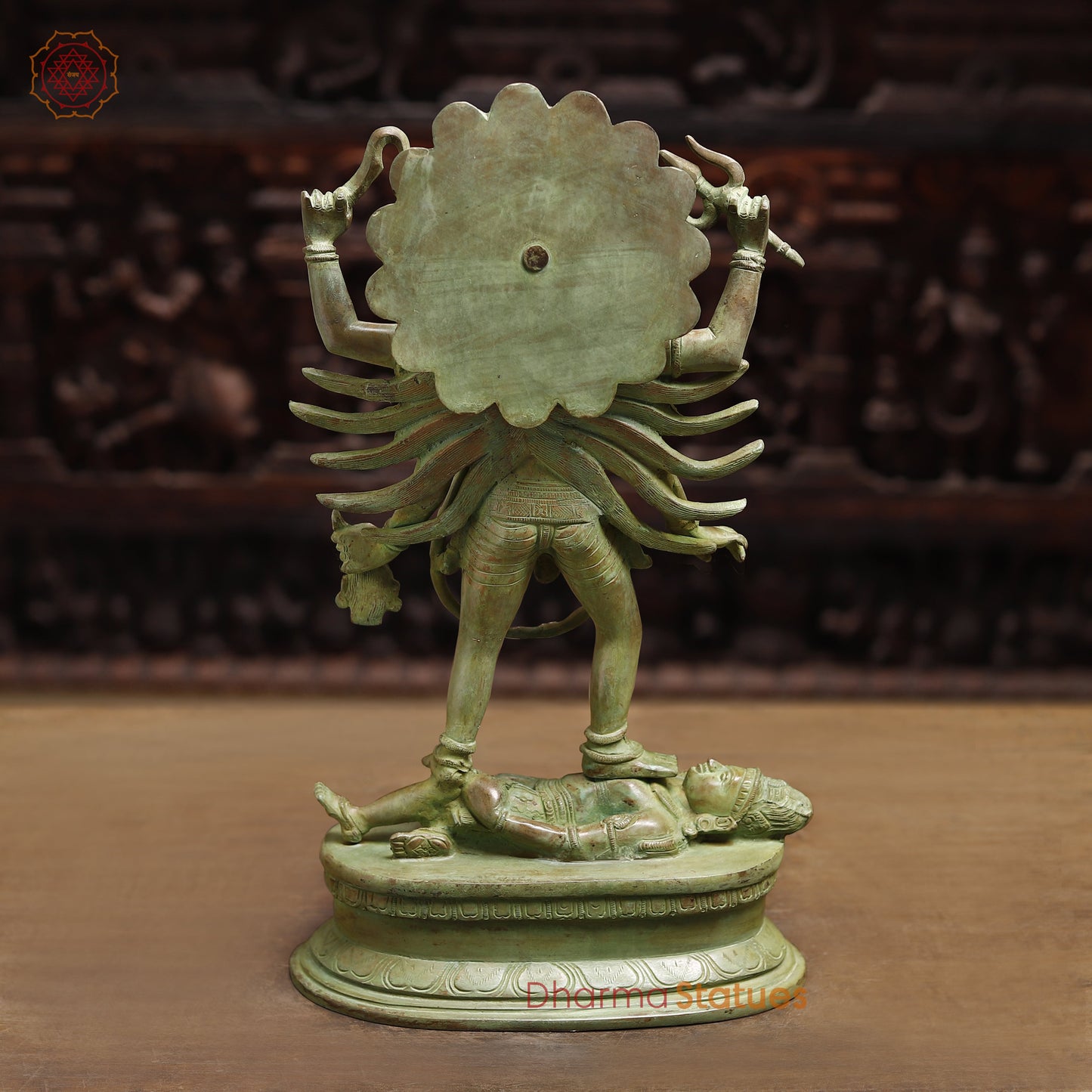 Brass Kali with 4-Arms, Green Patina Finish, 18.5"