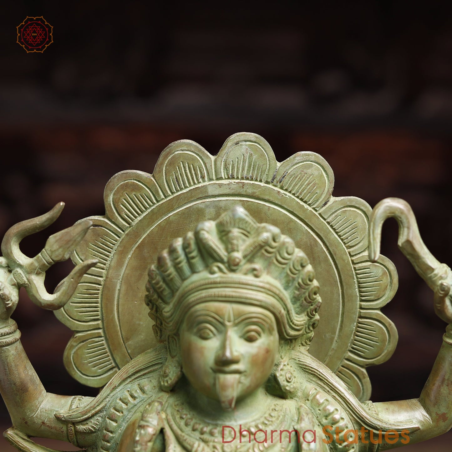 Brass Kali with 4-Arms, Green Patina Finish, 18.5"