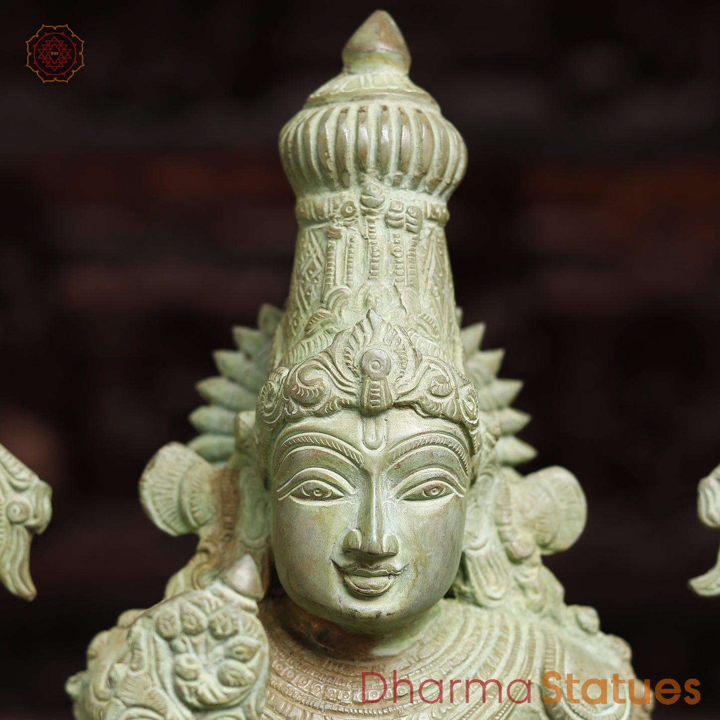 Brass Vishnu Statue, Antique Green Finish, 20"