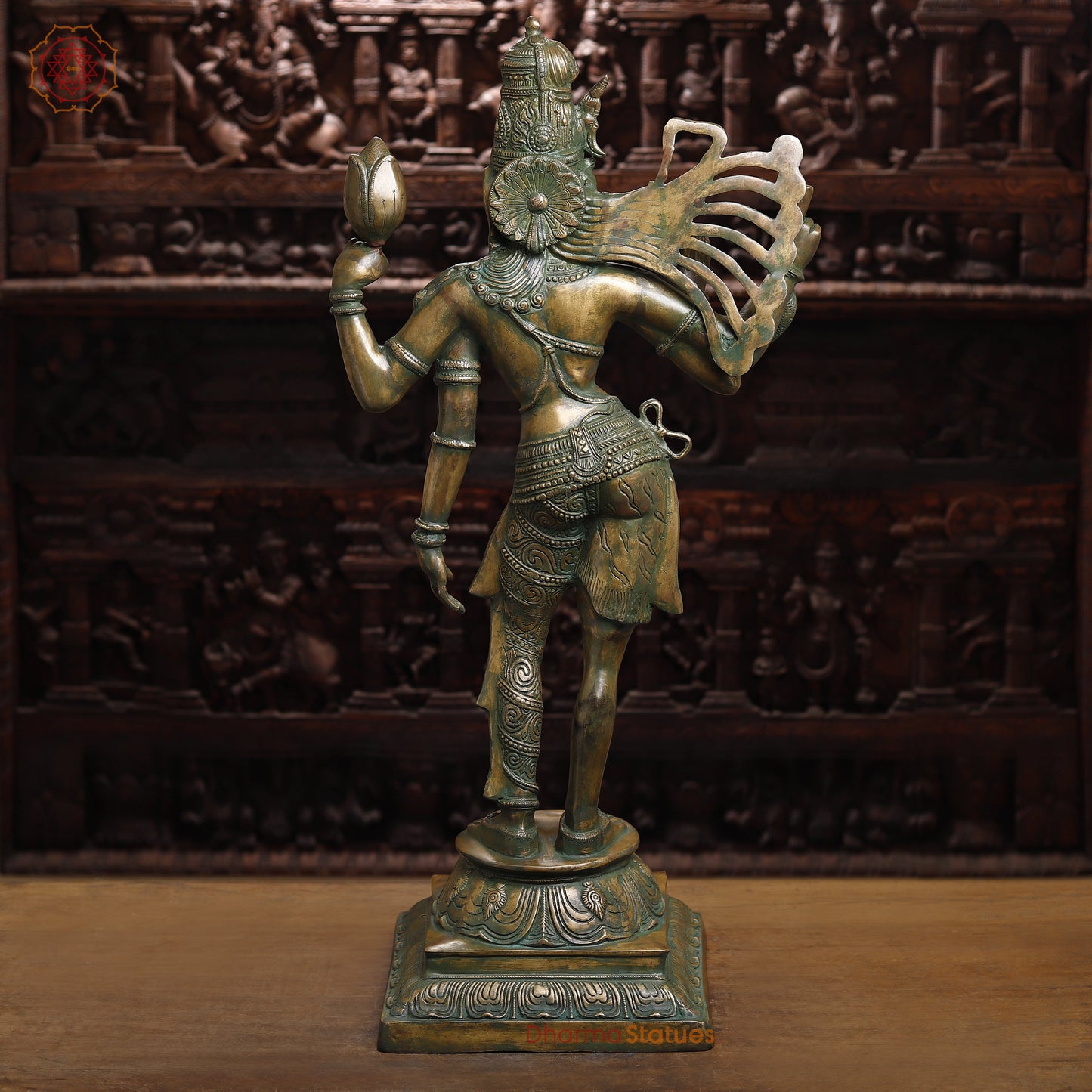 Brass Ardhanarishwar Statue, Antique Green Finish, 40"