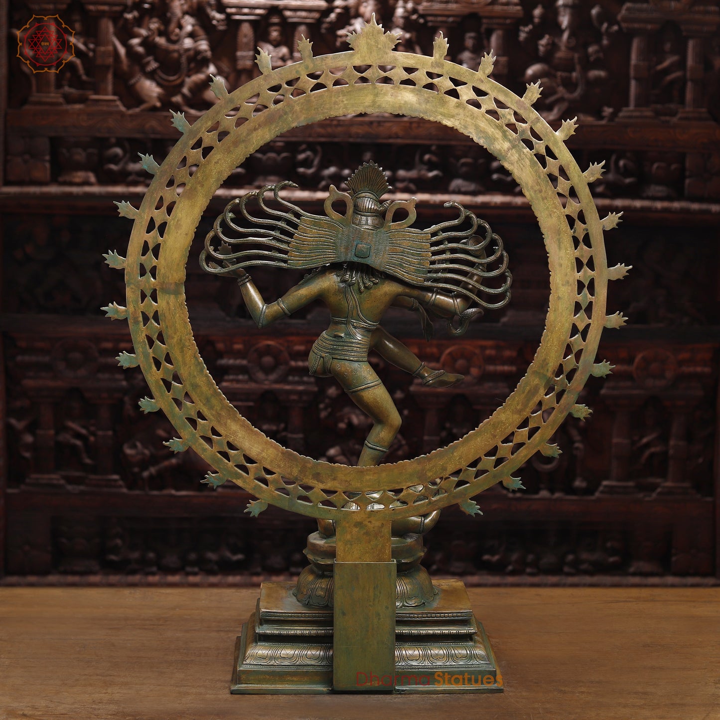 Brass Nataraj, Dancing Shiva, Antique Golden & Green Finish, 33.5"