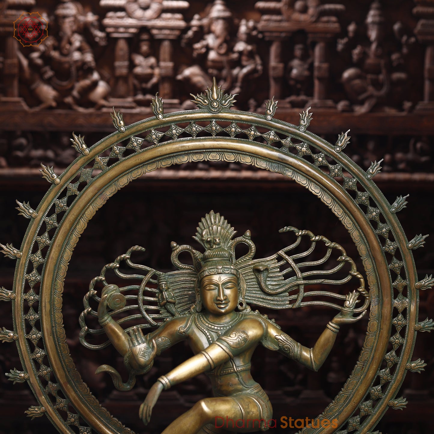Brass Nataraj, Dancing Shiva, Antique Golden & Green Finish, 33.5"