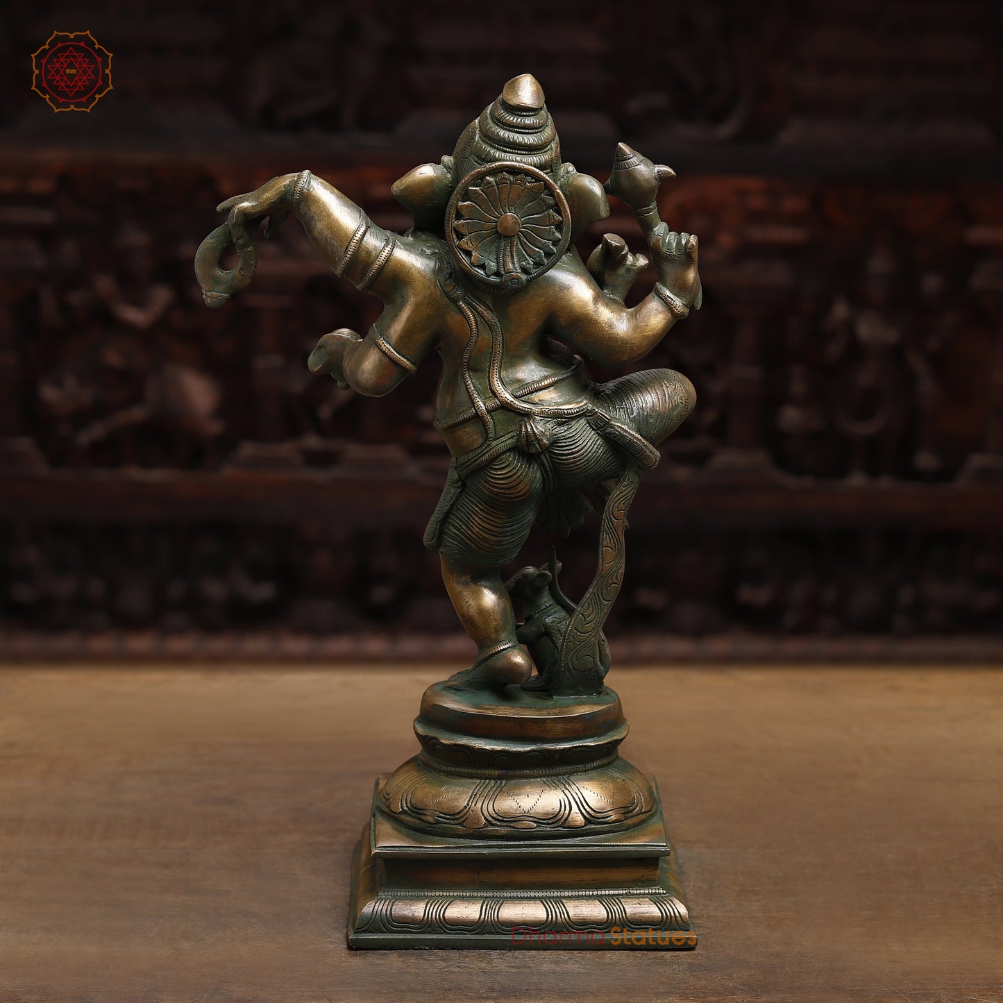 Brass Dancing Ganesh, Antique Green Finish, 18.5"