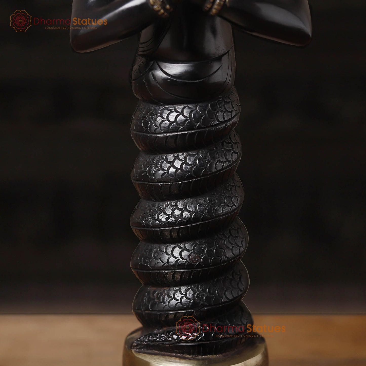 Brass Nag Devta, Black Patina & Golden Finish, 17.5"