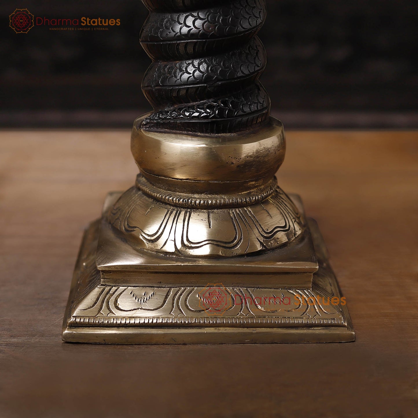 Brass Nag Devta, Black Patina & Golden Finish, 17.5"