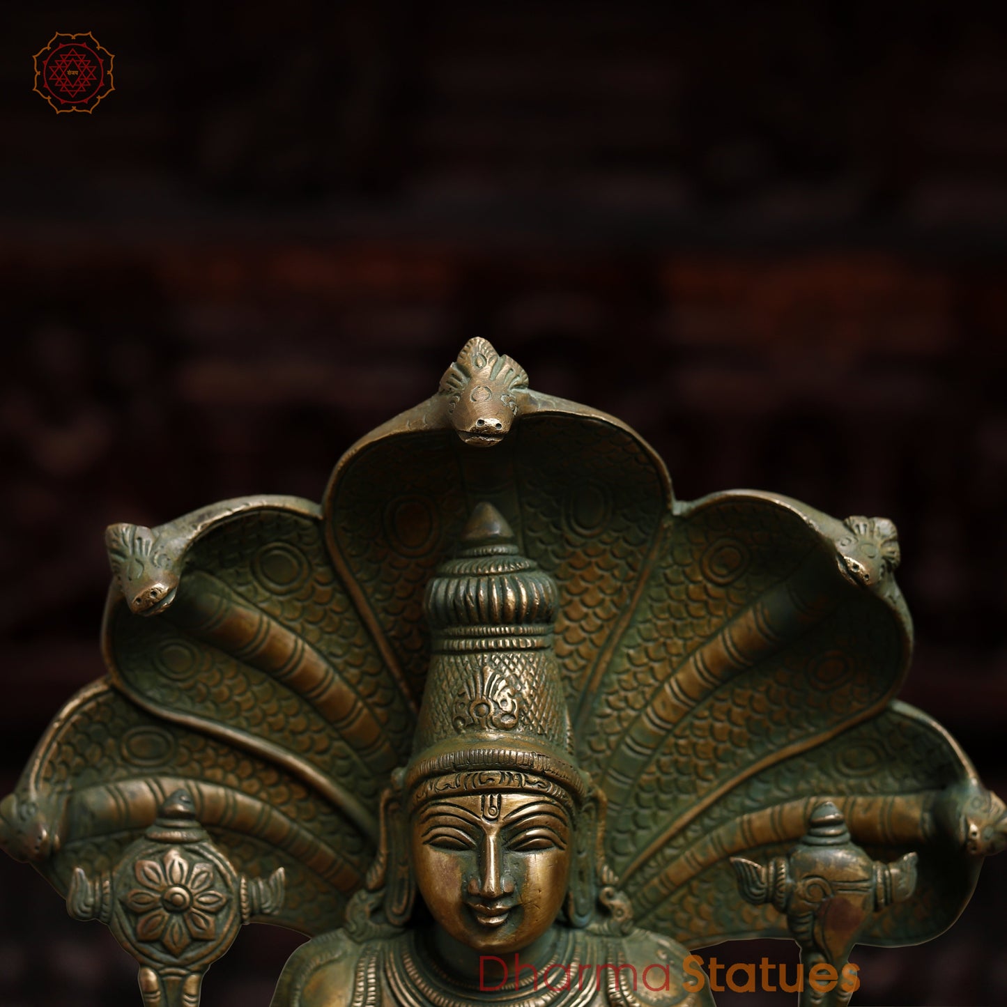 Brass Patanjali Statue, Antique Golden & Green Finish, 12"