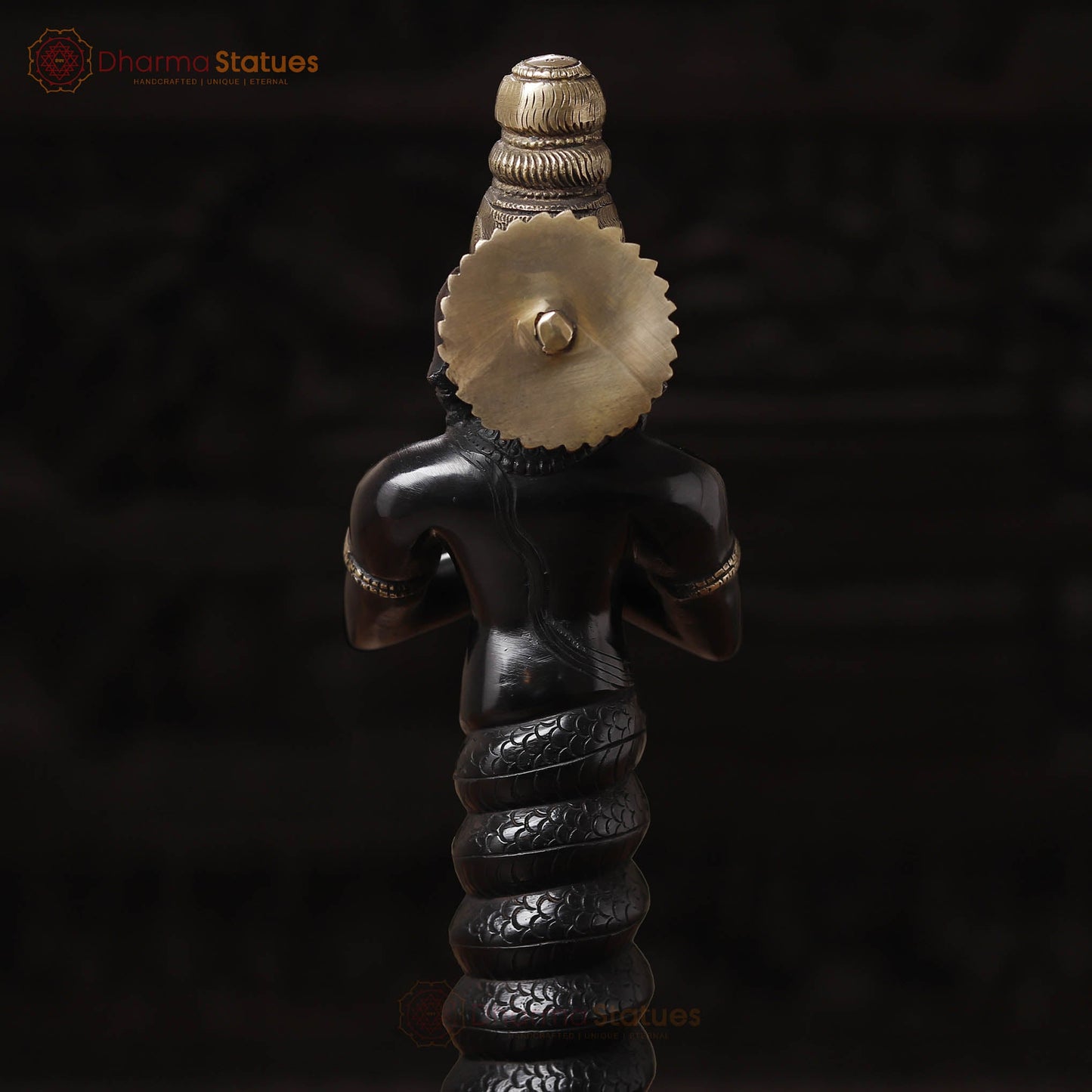 Brass Nag Devta, Black Patina & Golden Finish, 17.5"
