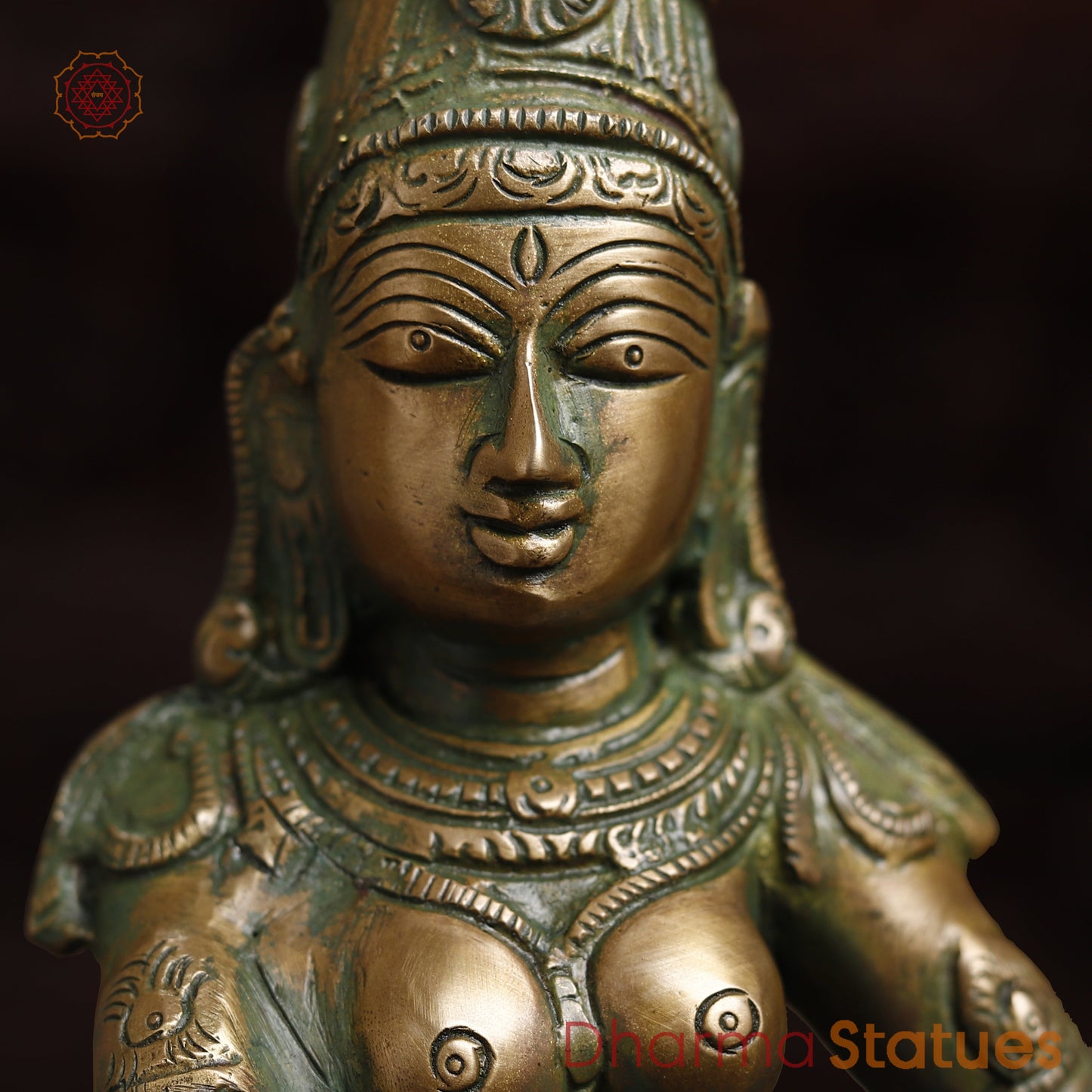 Brass Parvati, Antique Golden & Green Finish, 17"