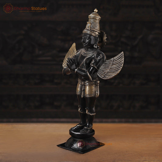 Brass Garuda Standing On Pedestal, Black Gold Finish 22"