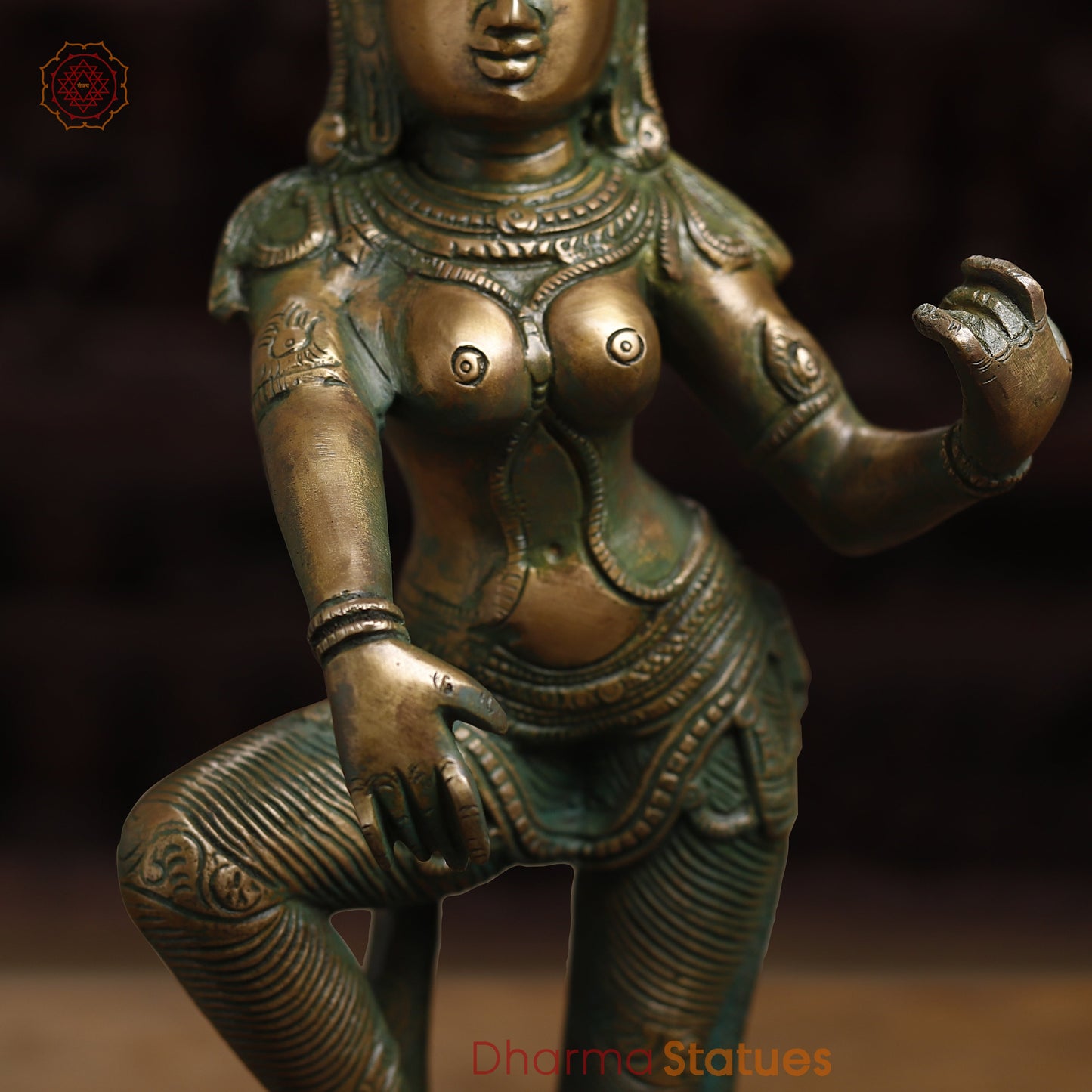Brass Parvati, Antique Golden & Green Finish, 17"
