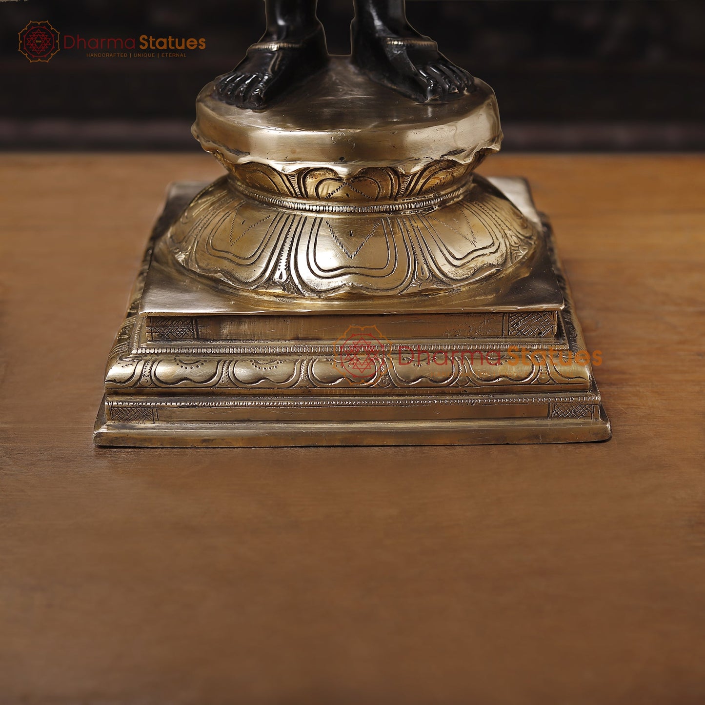 Brass Parvati Standing Fine Black Patina with Golden Hues, Carved in South India 27"