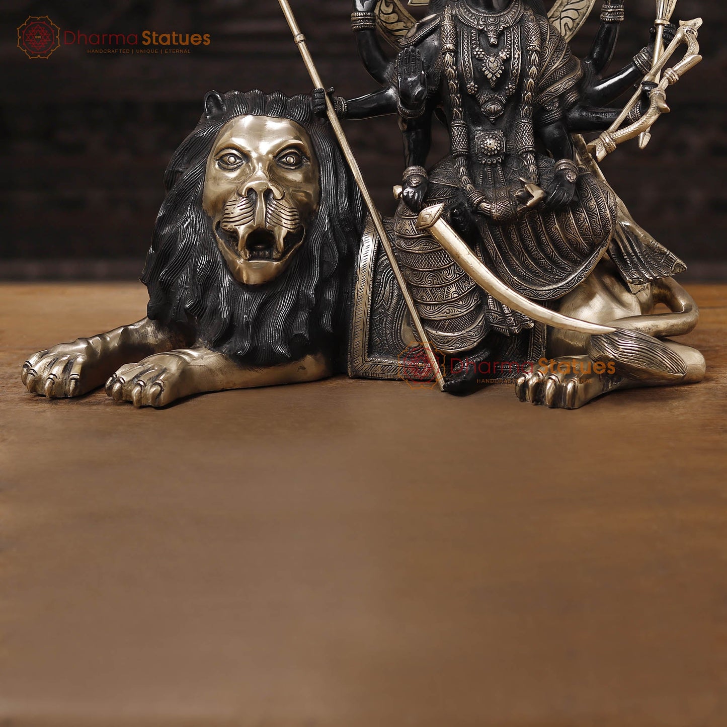 Brass Durga Idol- Goddess of Triumph, Black Patina Finish with Golden hues,17"