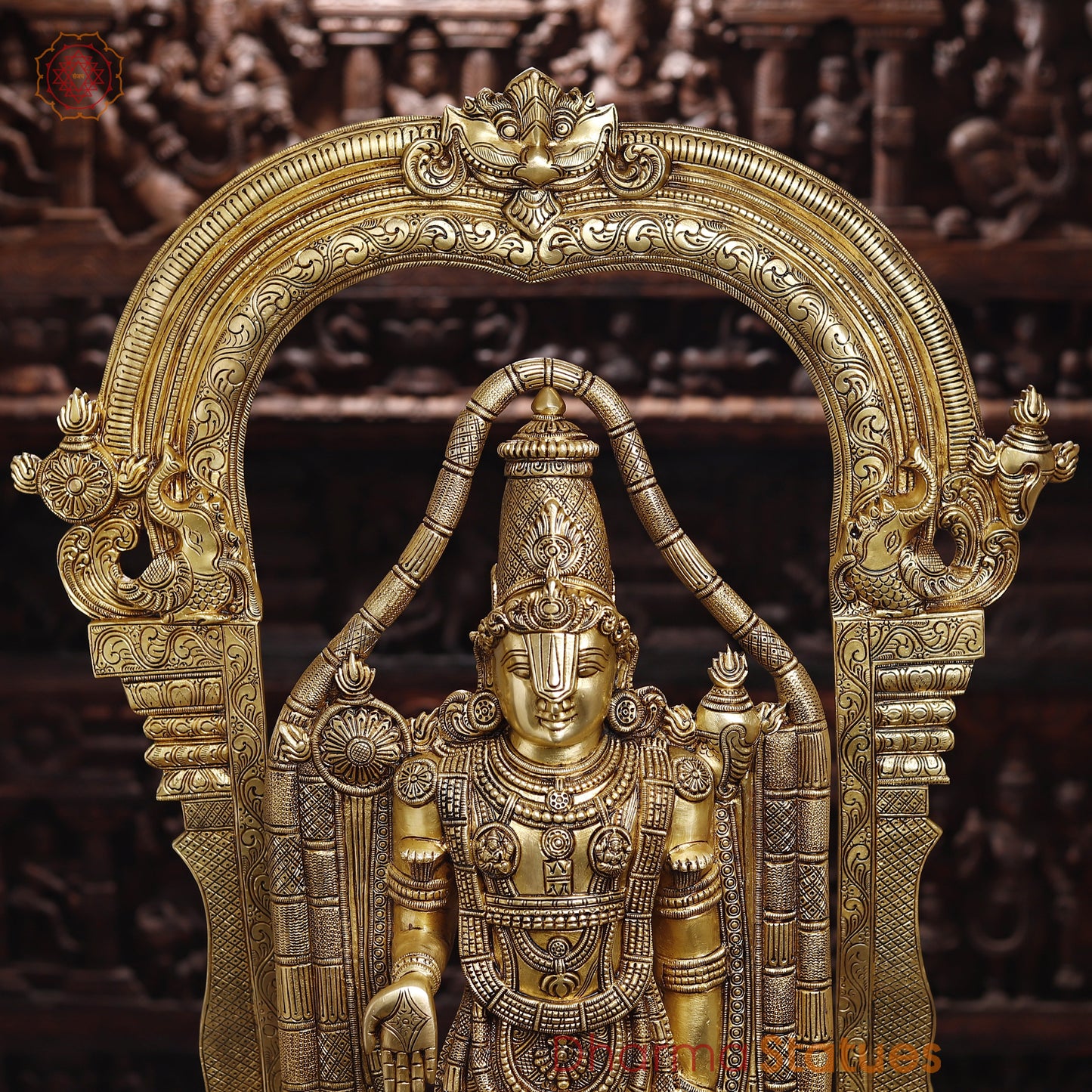 Brass Balaji Statue Fine Work, Crafted by Artist in Thanjavur (Masterpiece), Special Gold Finish  39.5"
