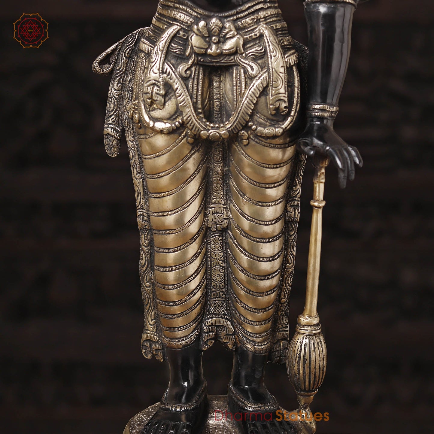 Brass Vishnu Idol, Divine Craftsmanship, Black Patina with Gold Finish, 37"