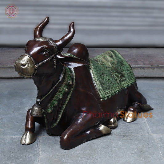 Brass Nandi, Copper, Green & Golden Finish, 24"