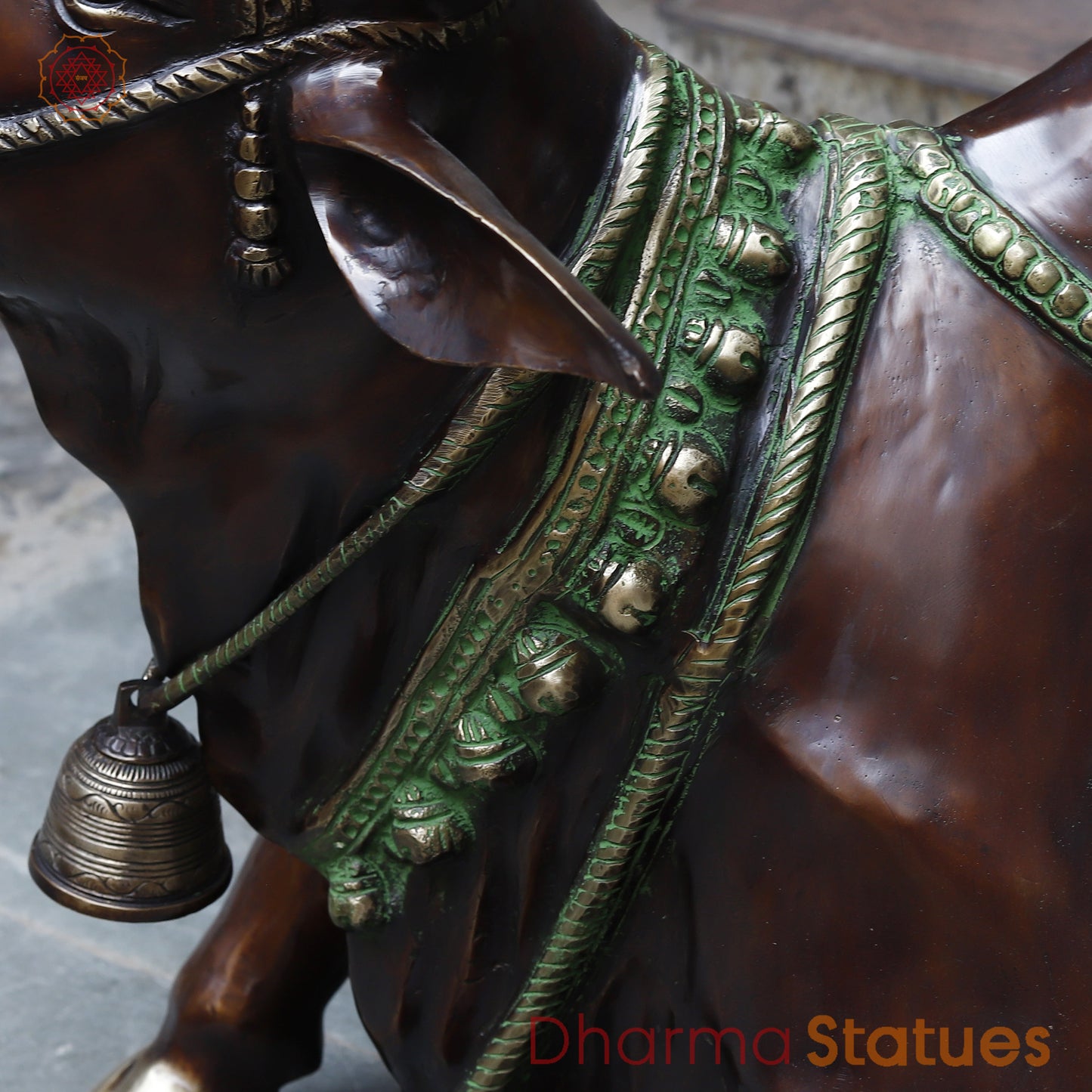 Brass Nandi, Copper, Green & Golden Finish, 24"