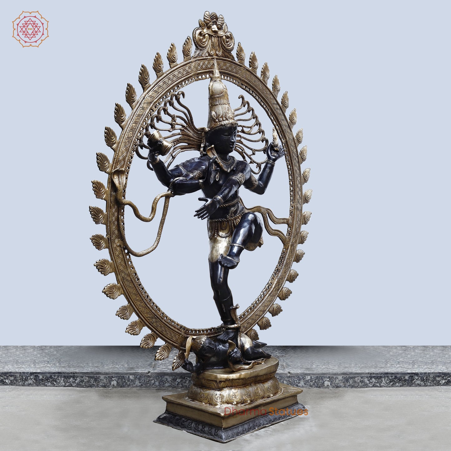 Brass Nataraja, Dancing Shiva, Black Patina & Golden Finish, 71"