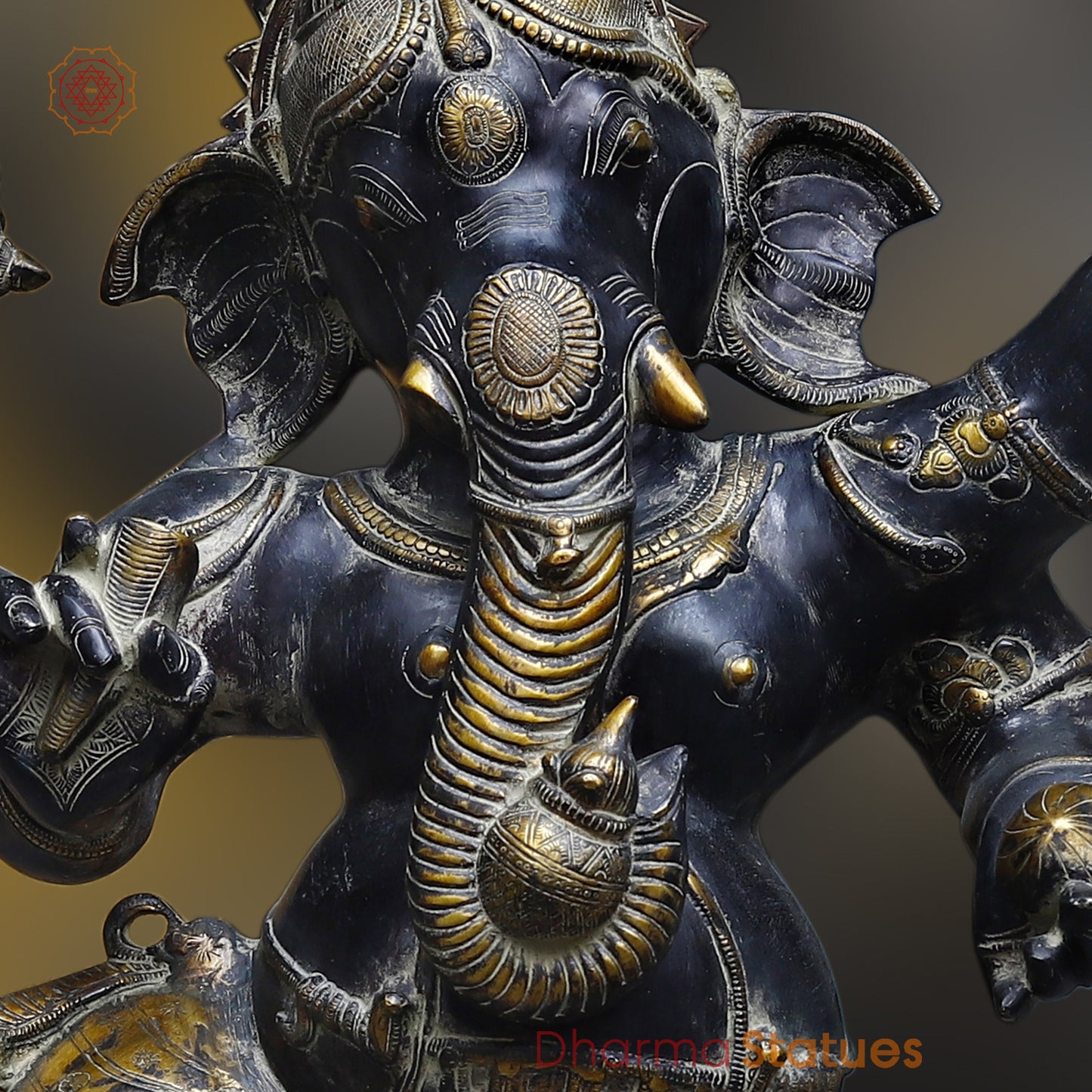 Brass Dancing Ganesh, Black Patina & Golden Finish, 32"