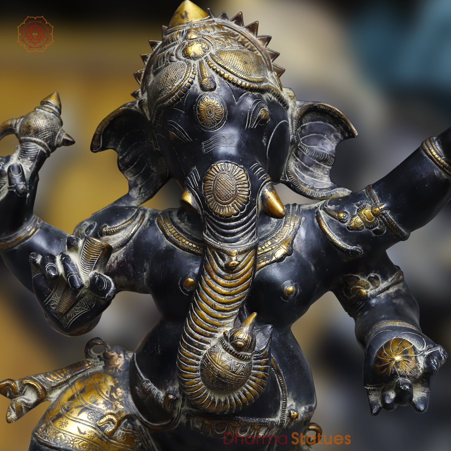 Brass Dancing Ganesh, Black Patina & Golden Finish, 32"