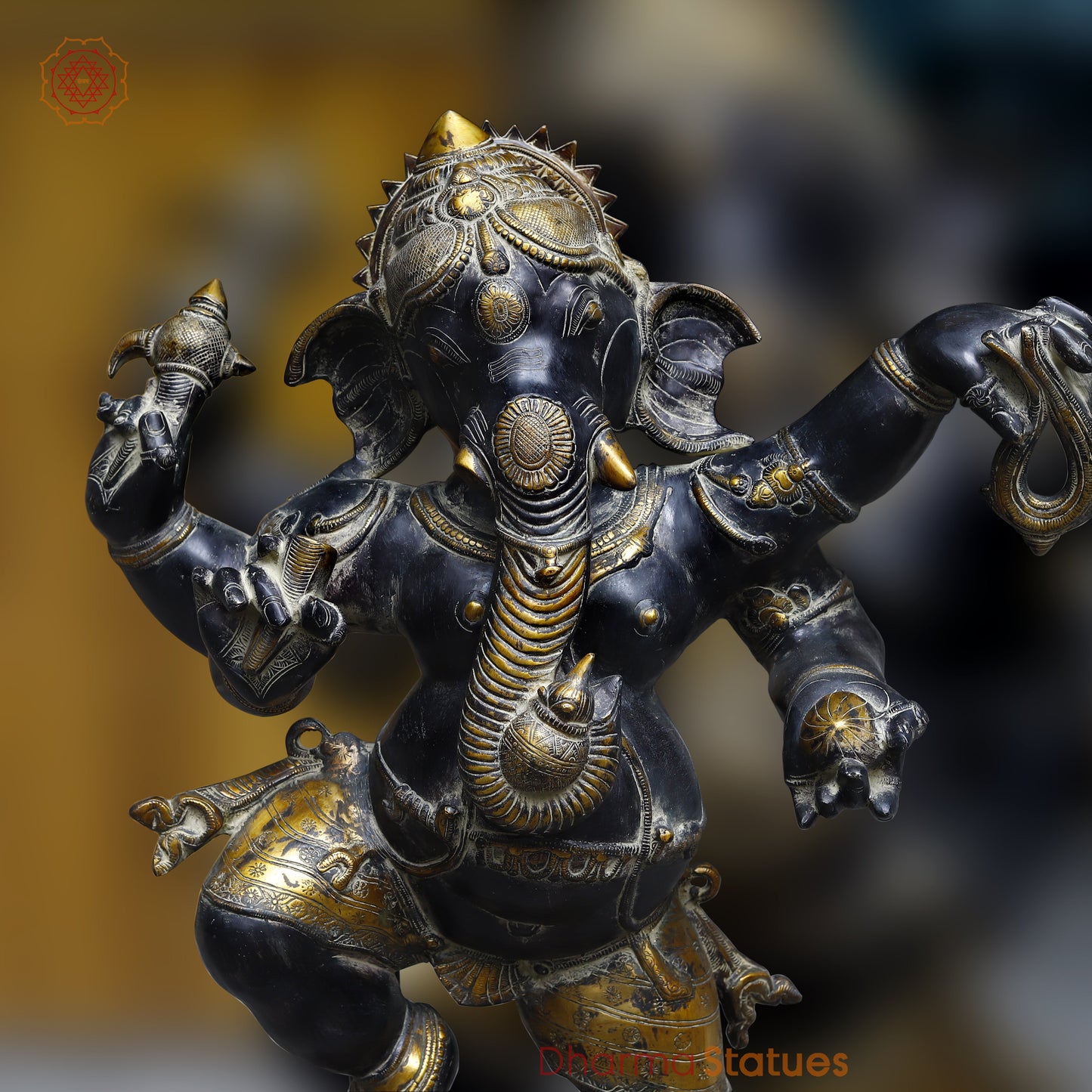 Brass Dancing Ganesh, Black Patina & Golden Finish, 32"