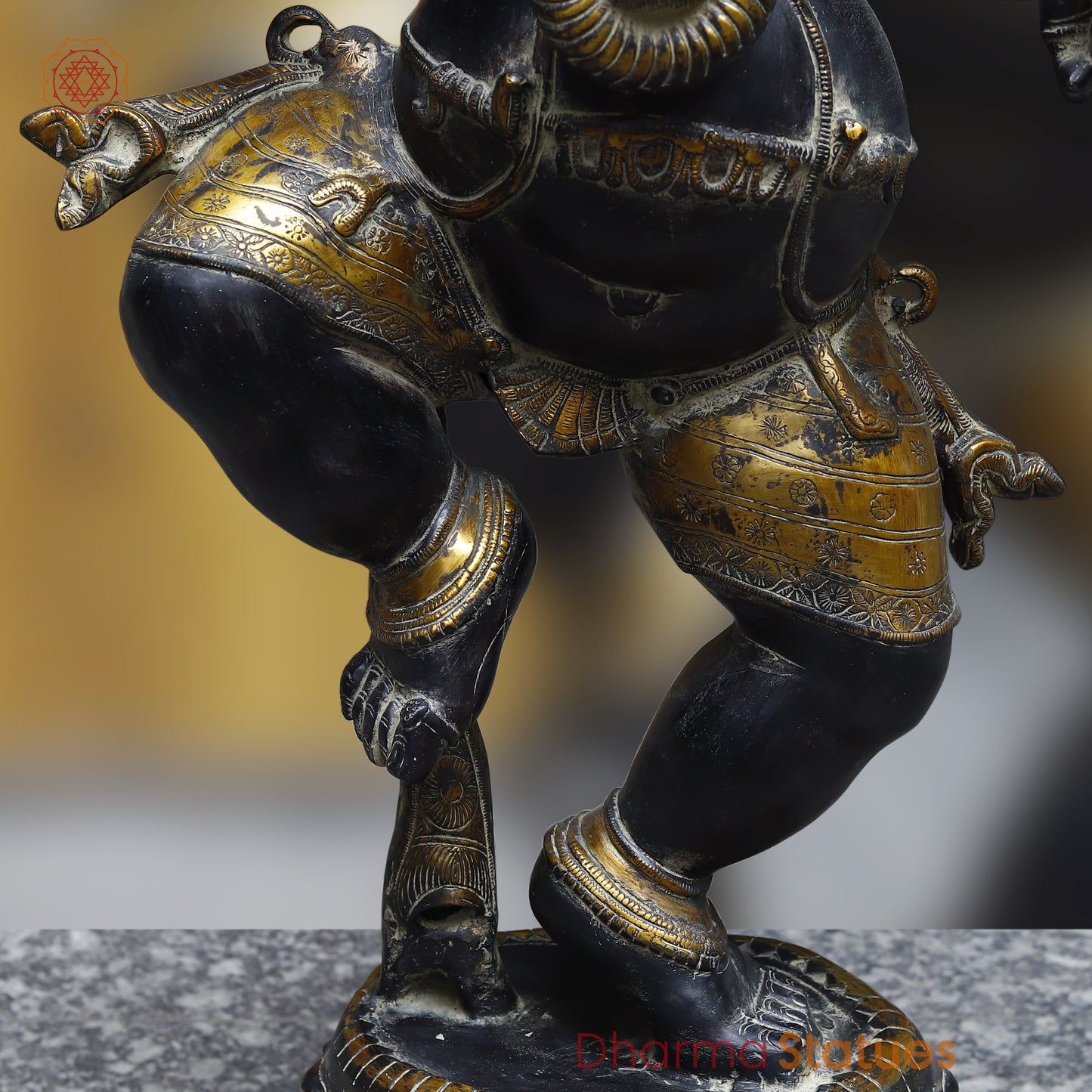 Brass Dancing Ganesh, Black Patina & Golden Finish, 32"