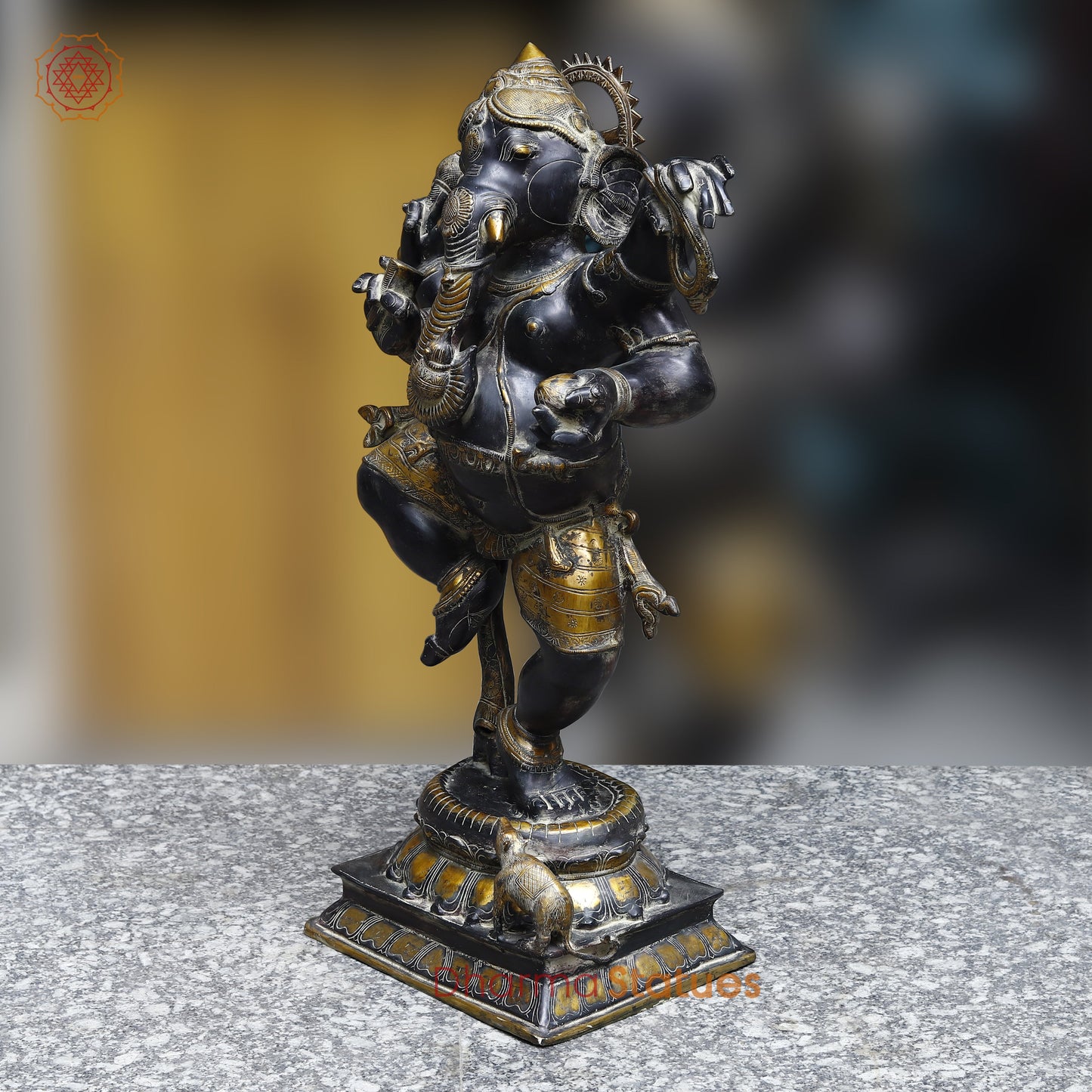 Brass Dancing Ganesh, Black Patina & Golden Finish, 32"