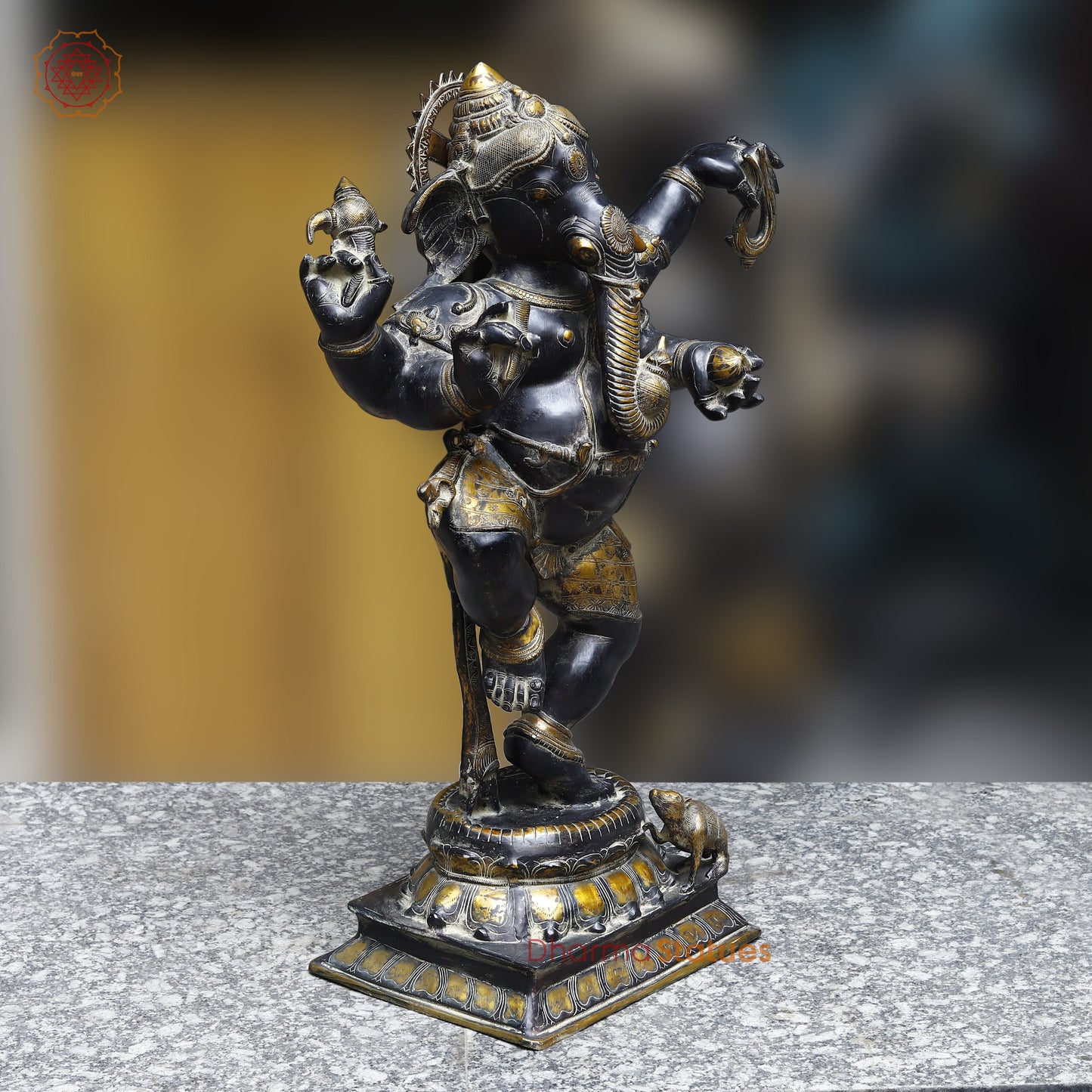 Brass Dancing Ganesh, Black Patina & Golden Finish, 32"