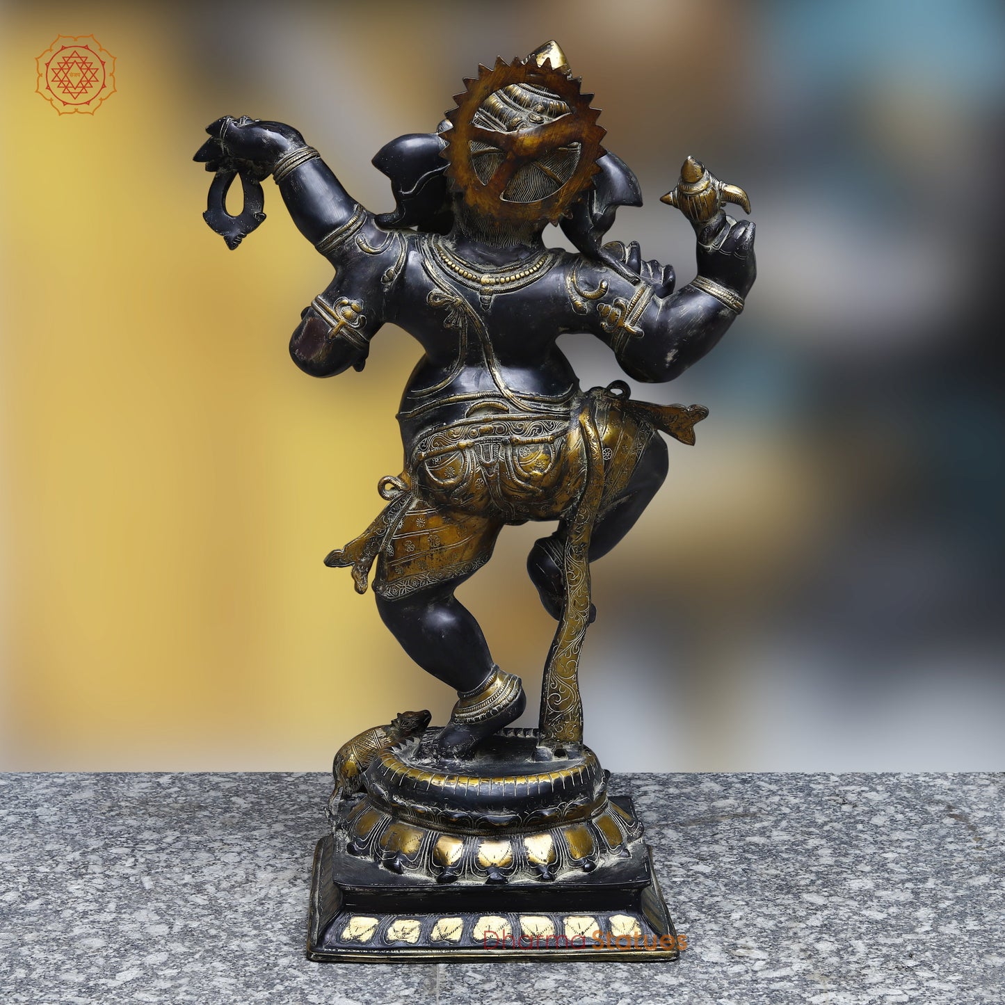 Brass Dancing Ganesh, Black Patina & Golden Finish, 32"