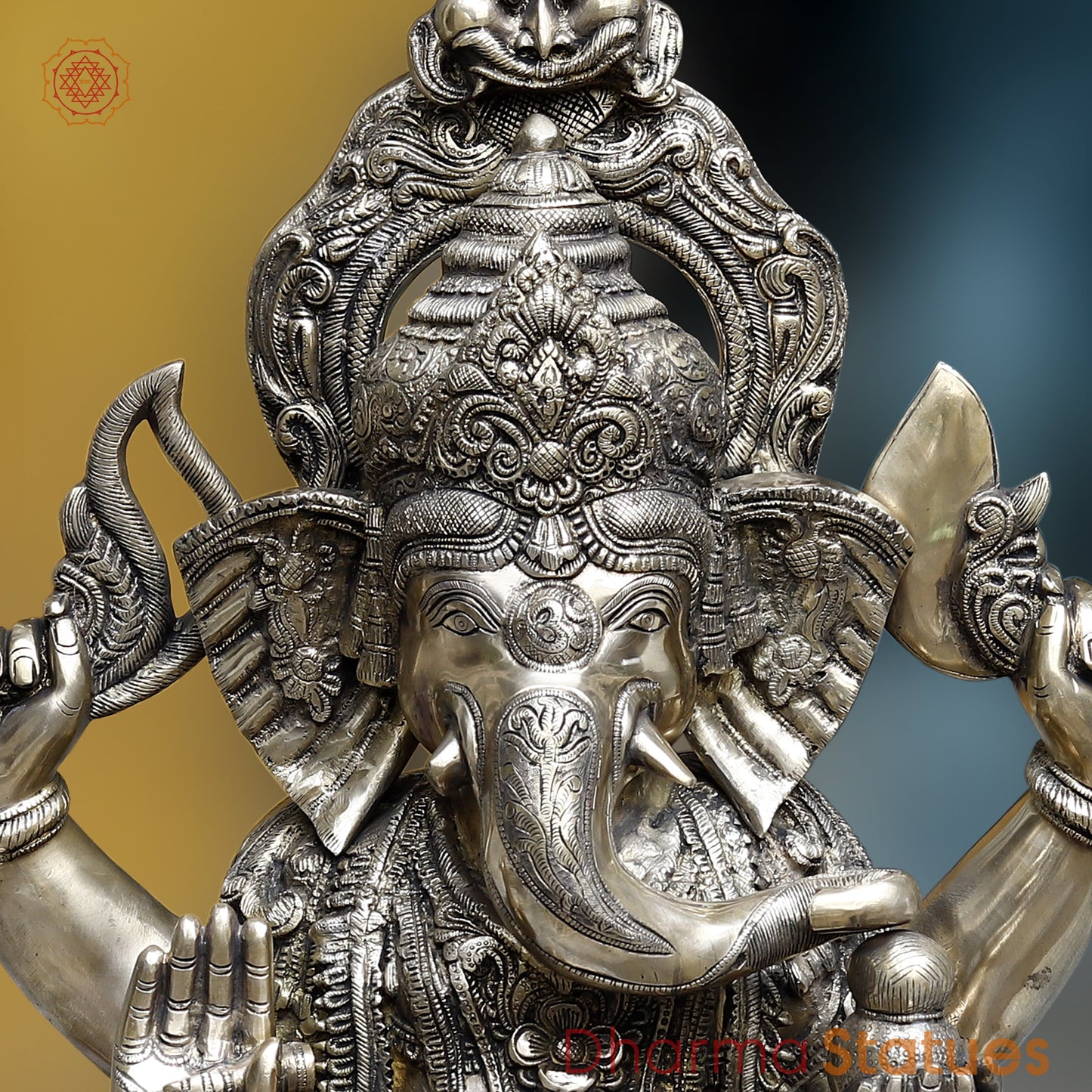 Brass Ganesh seated in Blessing Posture, Fine Golden Finish, 27"