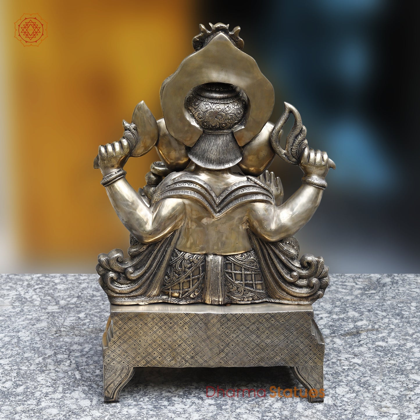 Brass Ganesh seated in Blessing Posture, Fine Golden Finish, 27"