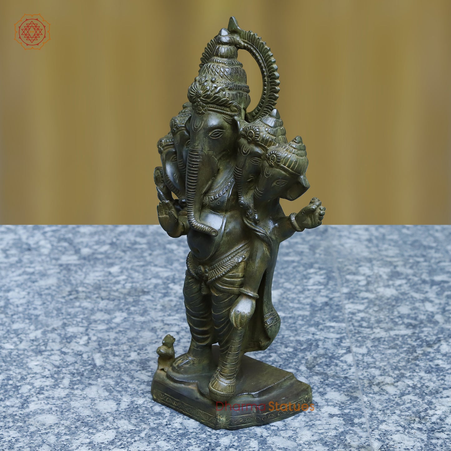 Brass Panchmukhi Ganesh, Antique Green Finish, 19"