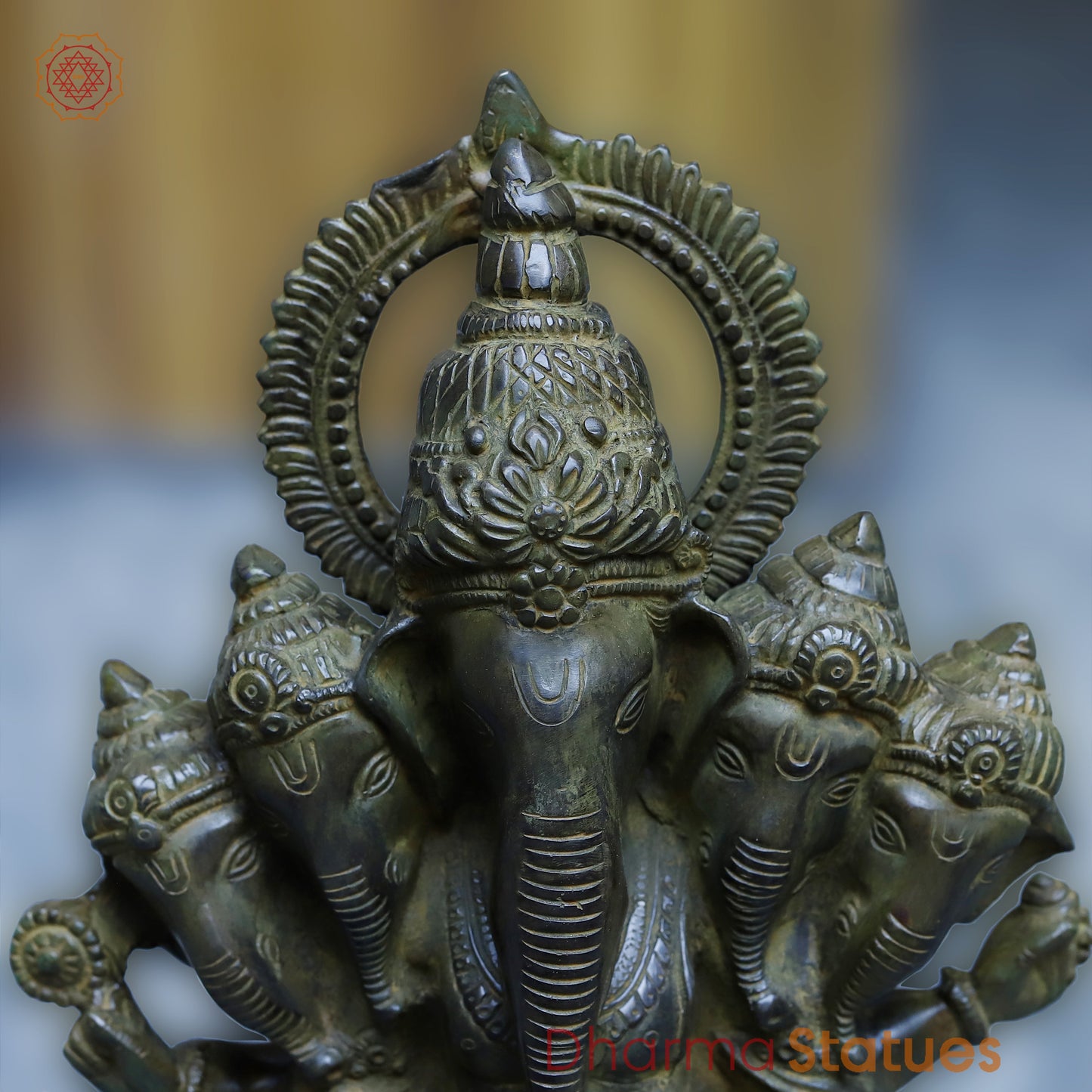 Brass Panchmukhi Ganesh, Antique Green Finish, 19"