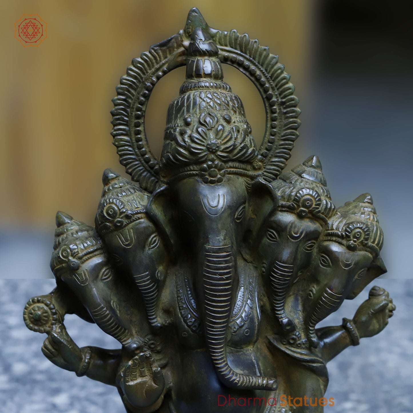 Brass Panchmukhi Ganesh, Antique Green Finish, 19"