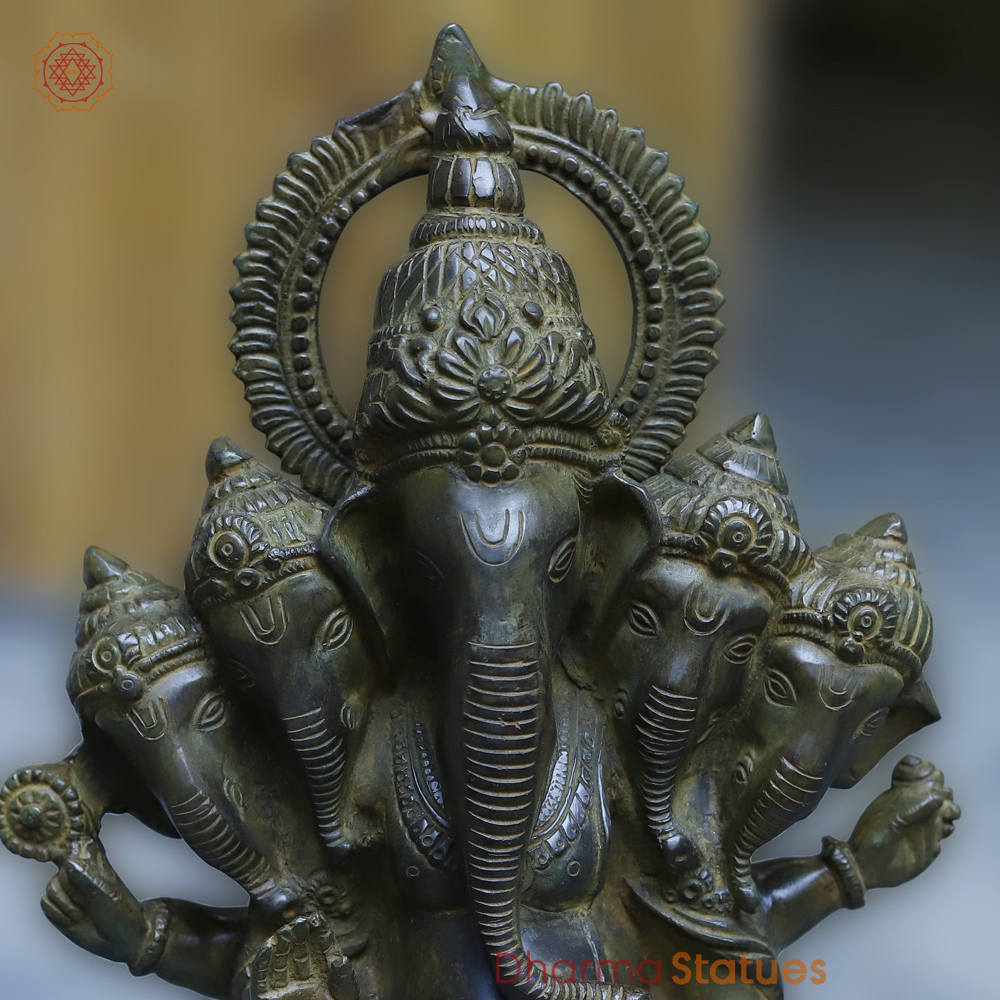 Brass Panchmukhi Ganesh, Antique Green Finish, 19"