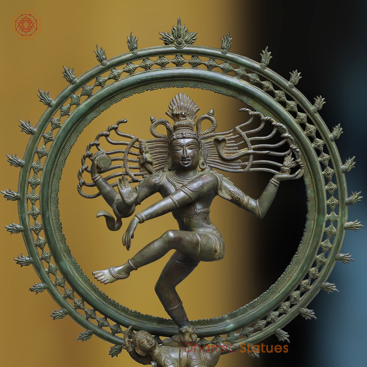 Brass Nataraja, Dancing Shiva, Black Patina & Golden Finish, 33.5"