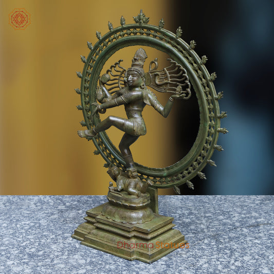 Brass Nataraja, Dancing Shiva, Black Patina & Golden Finish, 33.5"