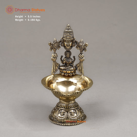 Brass Tirpupati Balaji & Lakshmi Diya, 5.5"