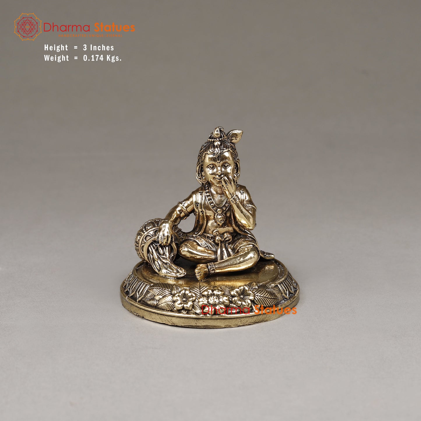 Brass Krishna with Butter, 3"