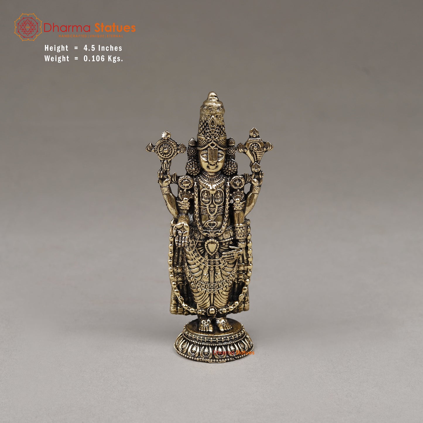 Brass Venkateshvara as Tirupati Balaji, 4.5"