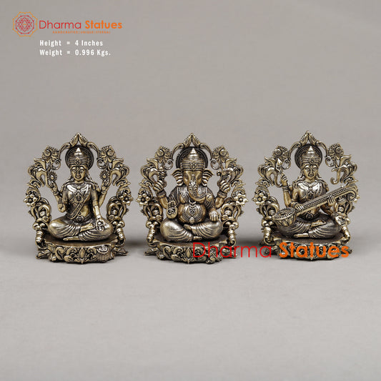 Brass Lakshmi, Ganesh & Saraswati, 4"