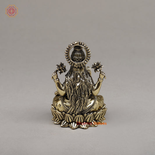 Brass Lakshmi, Seated on a Throne, Fine Gold Finish 4"