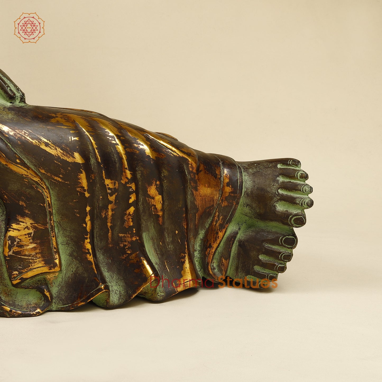 Brass Buddha in Resting Posture, Antique & Golden Finish, 11"