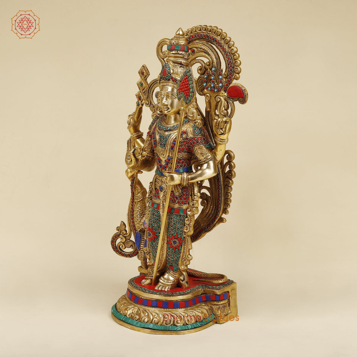 Brass Kartikeya, Stonework & Golden Finish, 20"