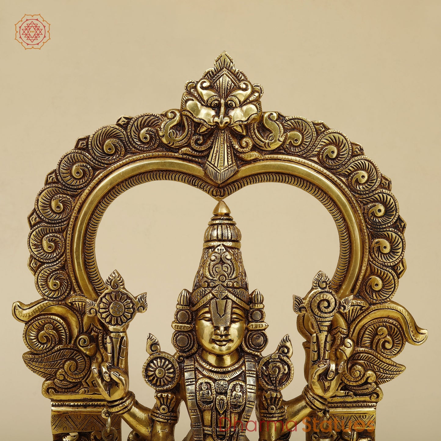 Brass Tirupati Balaji with Frame, Fine Golden Finish, 22"