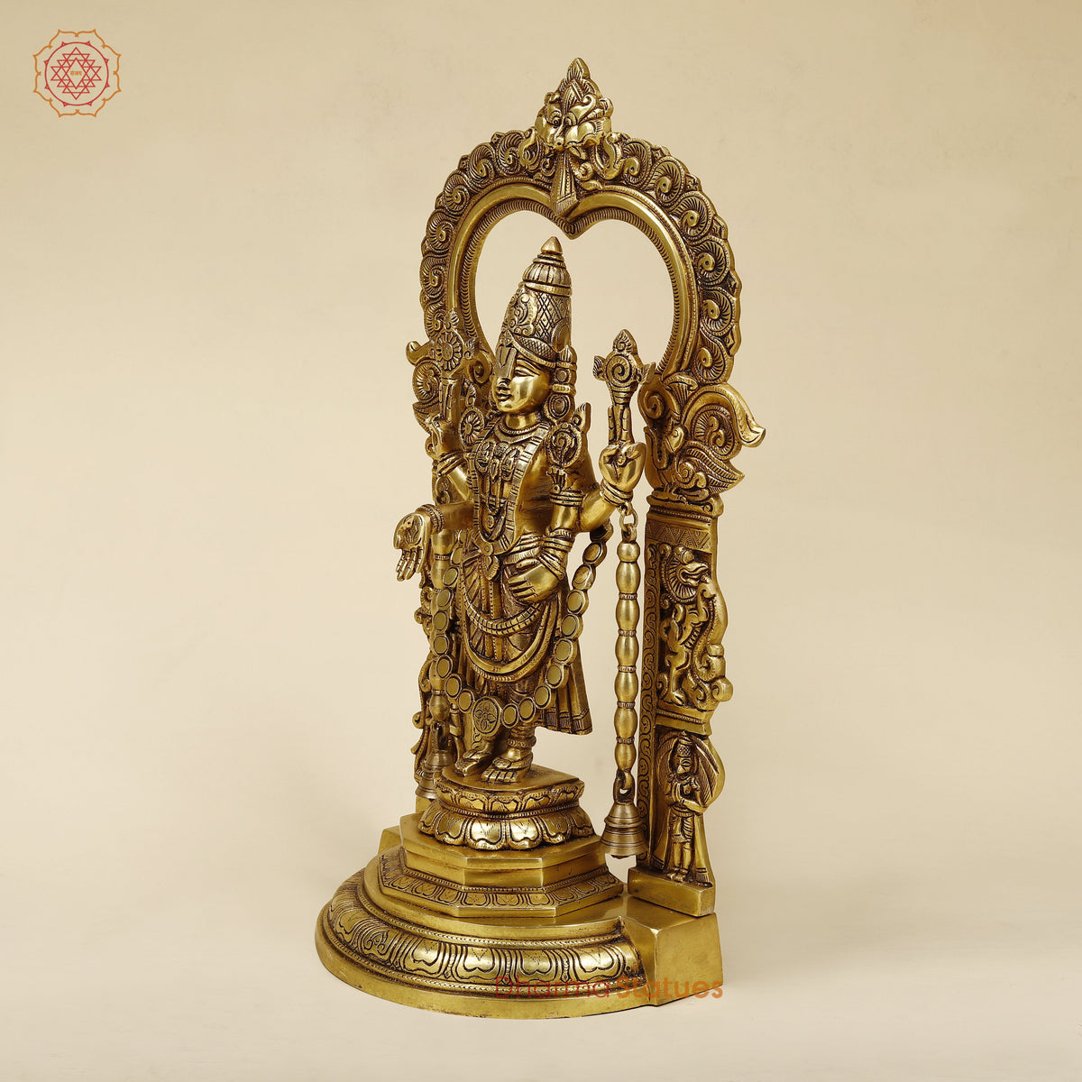Brass Tirupati Balaji with Frame, Fine Golden Finish, 22"