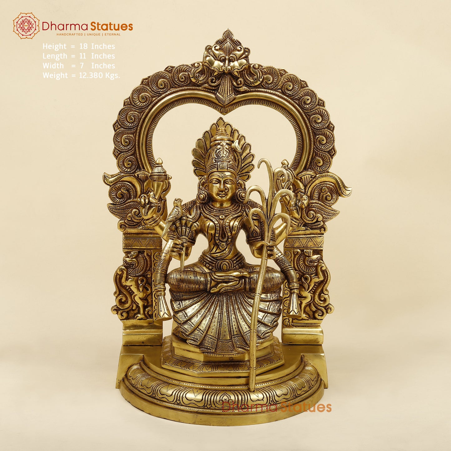 Brass Lakshmi seated in Frame, Fine Golden Finish, 18"