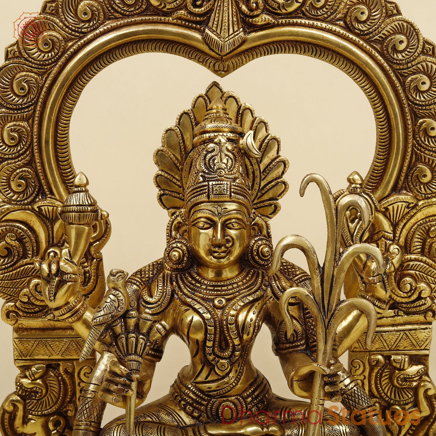 Brass Rajarajeshwari with Frame, Golden Finish, 18"