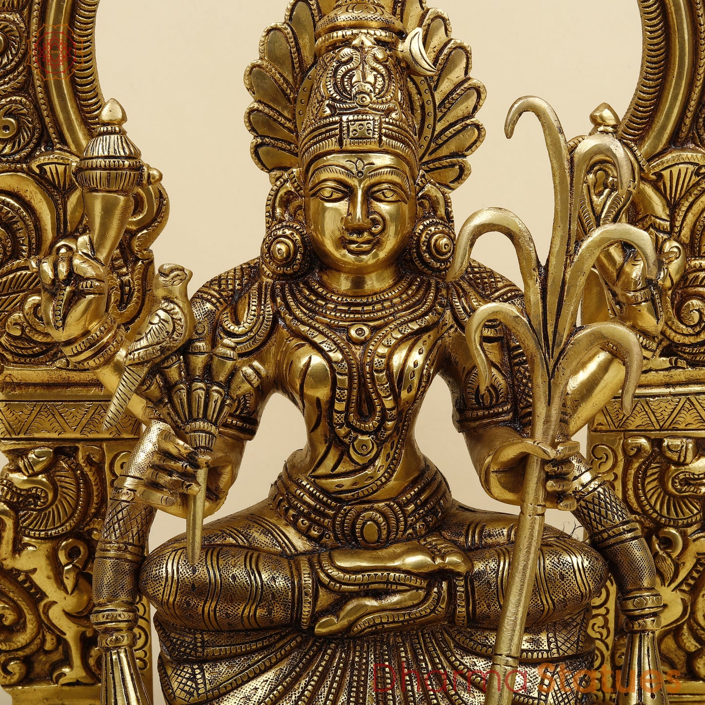 Brass Rajarajeshwari with Frame, Golden Finish, 18"