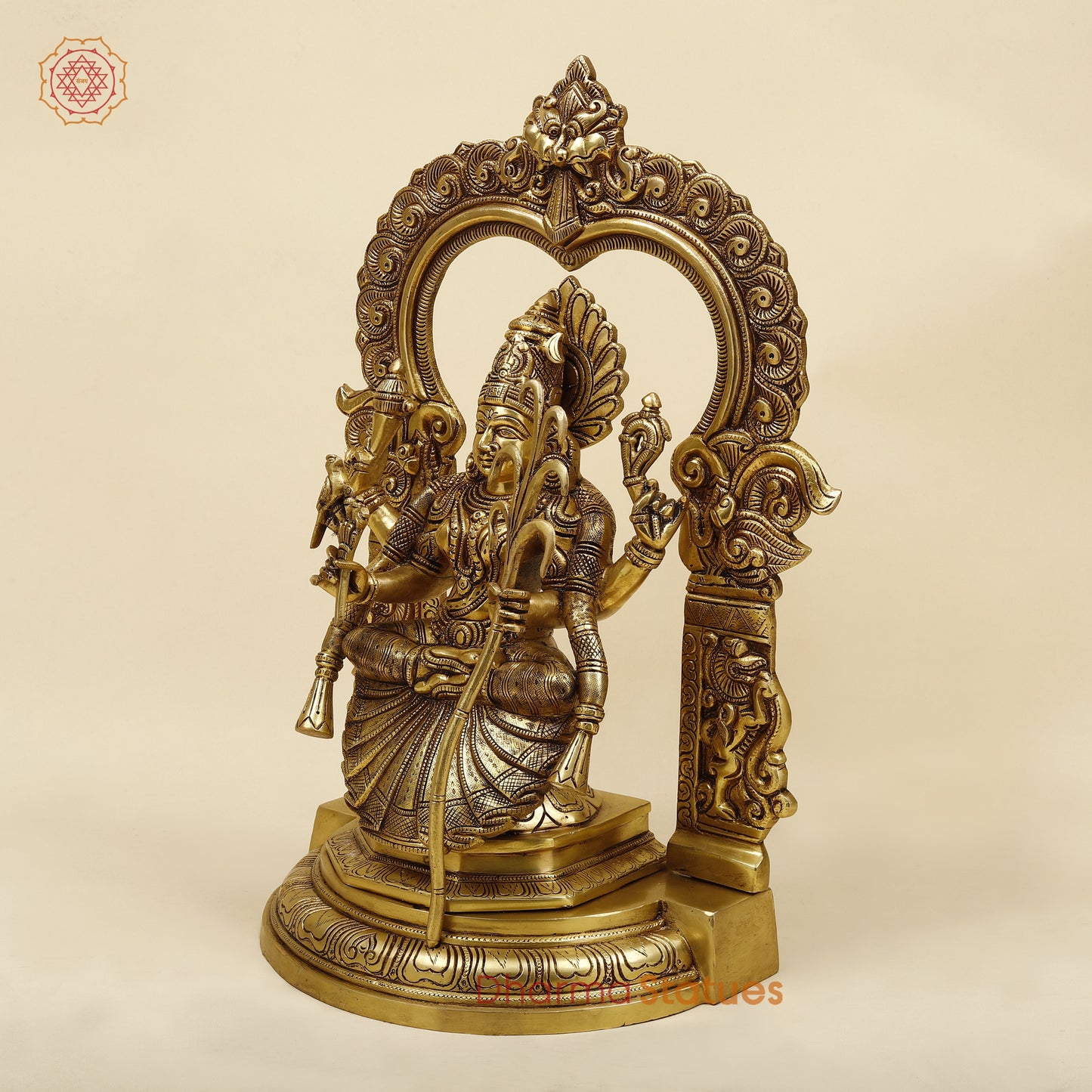 Brass Rajarajeshwari with Frame, Golden Finish, 18"